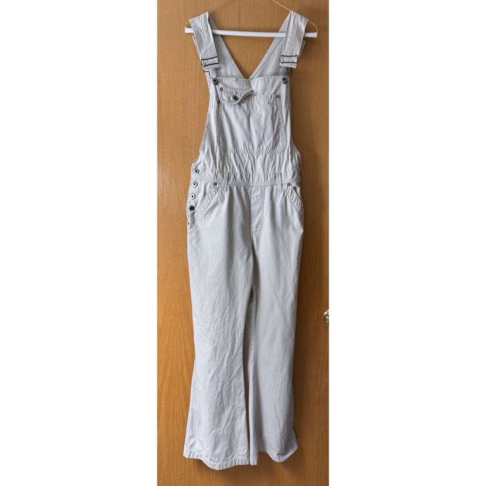VINTAGE 90's Silver Jeans Light Khaki Flare Bib Overalls Rare Nostalgic Size 11